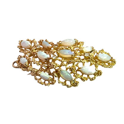 Brutalist 18KY gold, diamond and opal pin/ pendant