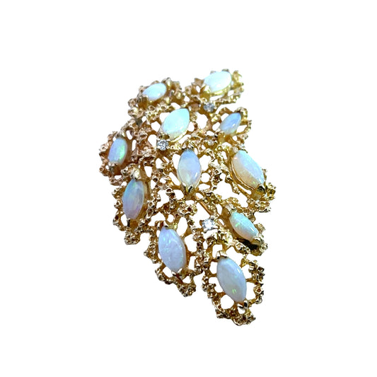 Brutalist 18KY gold, diamond and opal pin/ pendant