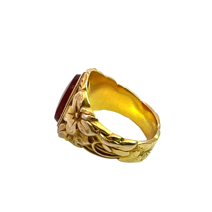 Art Noveau 22KY gold and carnelian tab signet style ring