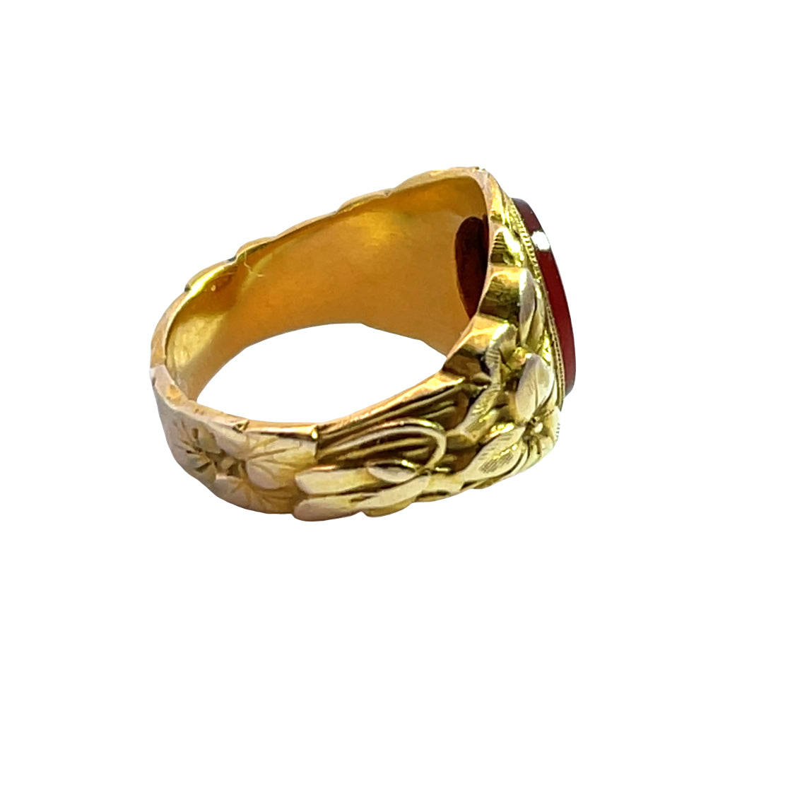 Art Noveau 22KY gold and carnelian tab signet style ring