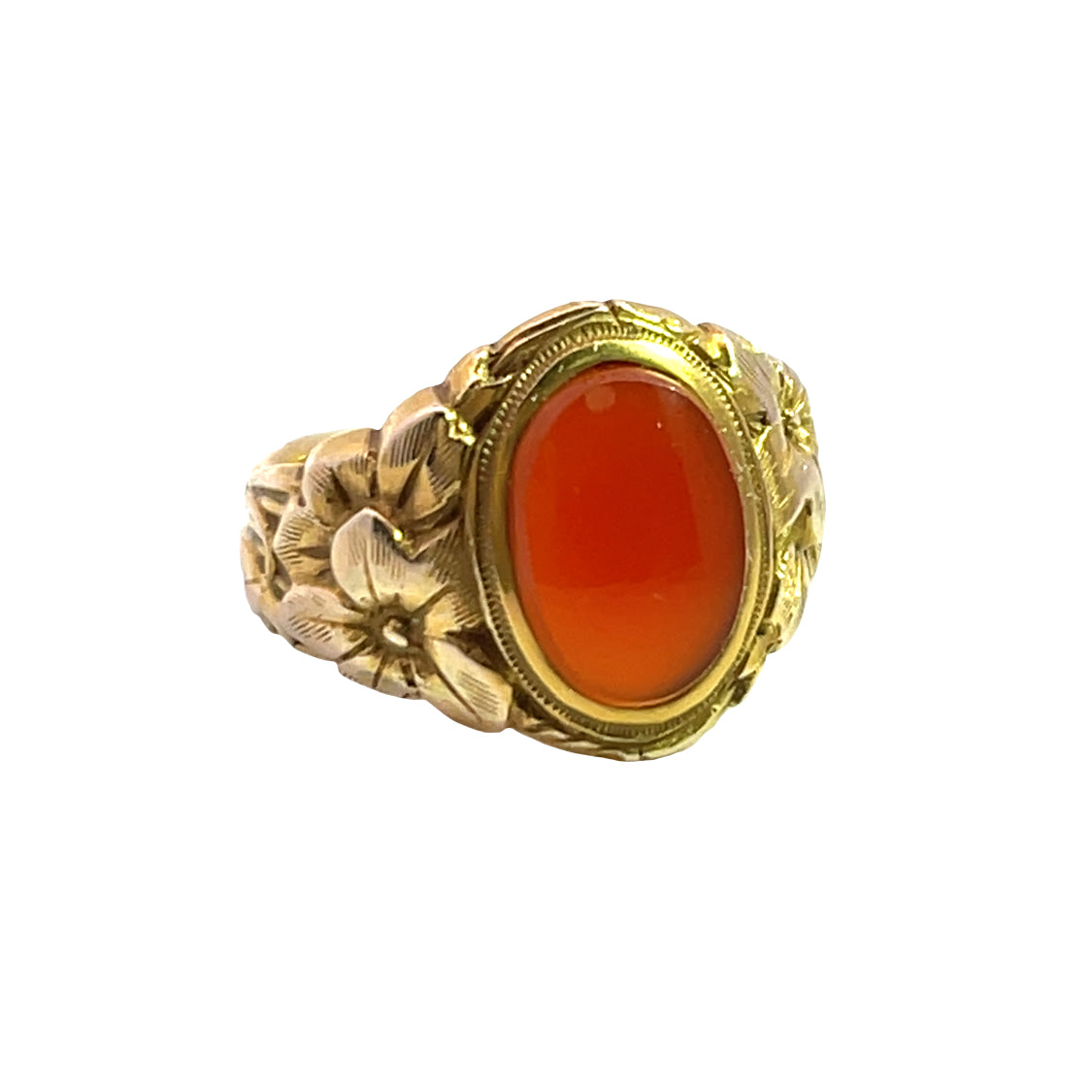 Art Noveau 22KY gold and carnelian tab signet style ring