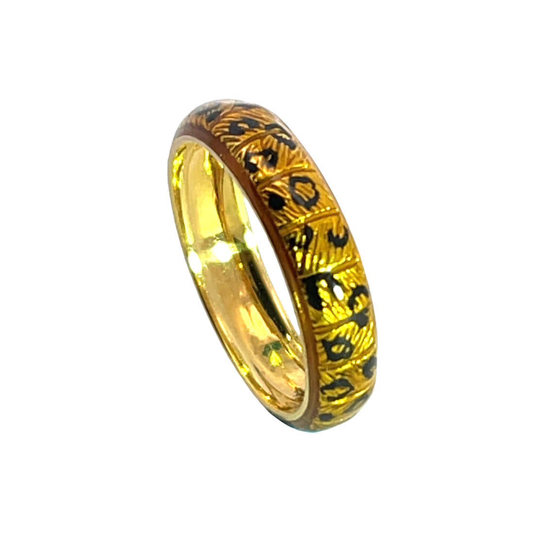 Modern 18KY gold and enamel 'cheetah' pattern Hidalgo ring