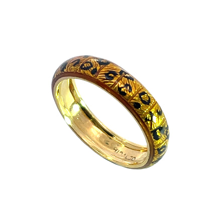 Modern 18KY gold and enamel 'cheetah' pattern Hidalgo ring
