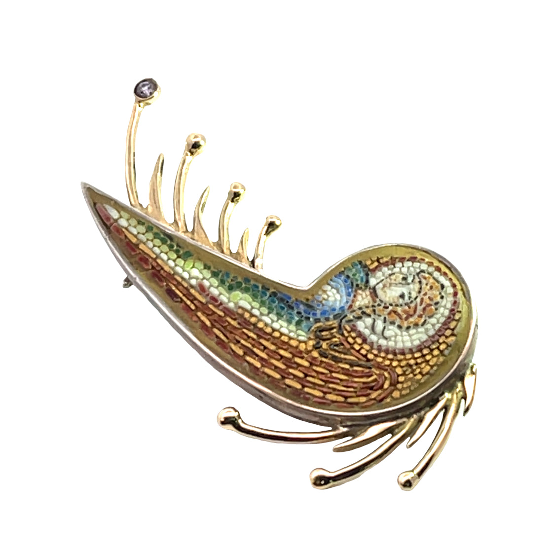 Victorian 14KY, Silver and pink tourmaline micro mosaic pin