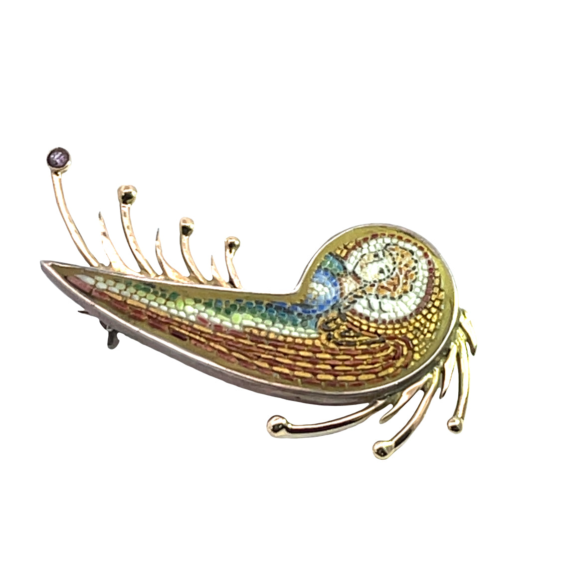 Victorian 14KY, Silver and pink tourmaline micro mosaic pin