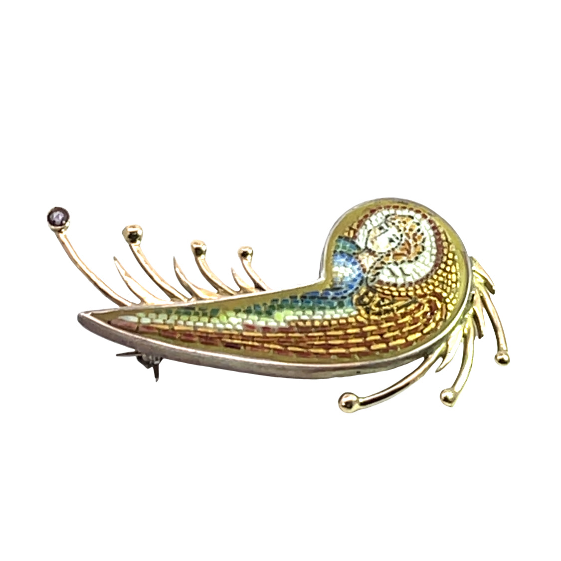 Victorian 14KY, Silver and pink tourmaline micro mosaic pin