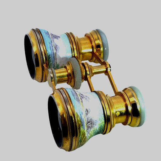 Victorian French 18KY gold plated and enamel opera glasses