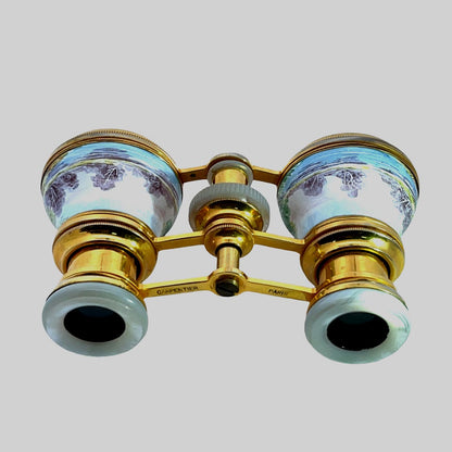Victorian French 18KY gold plated and enamel opera glasses