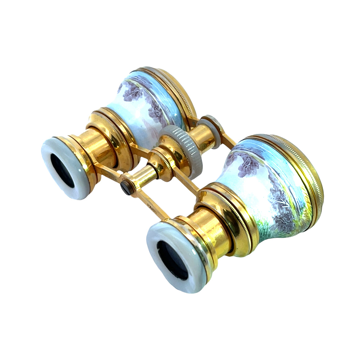 Victorian French 18KY gold plated and enamel opera glasses