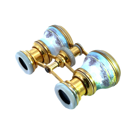 Victorian French 18KY gold plated and enamel opera glasses