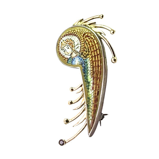 Victorian 14KY, Silver and pink tourmaline micro mosaic pin