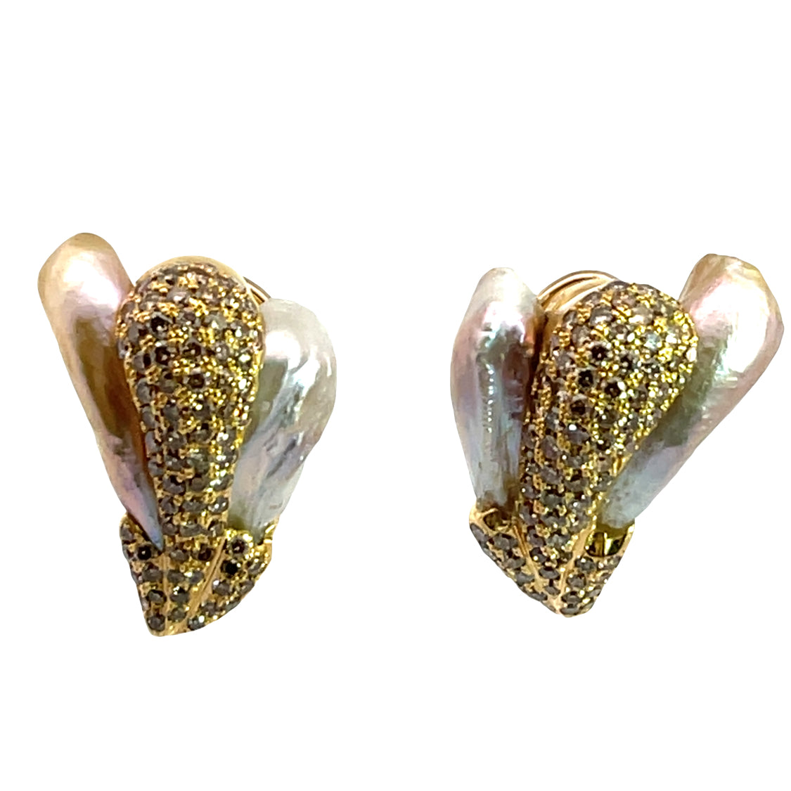 Modern Yvel 18KY gold, diamond and baroque pearl 'bee' earrings