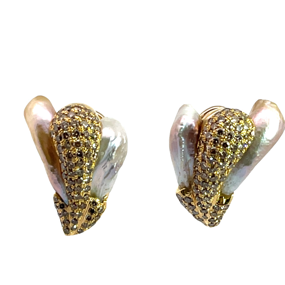 Modern Yvel 18KY gold, diamond and baroque pearl 'bee' earrings