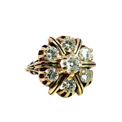 Late Victorian 14K rose gold, Old Mine Cut, Old European Cut natural diamond and enamel ring
