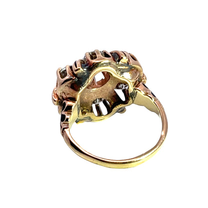 Late Victorian 14K rose gold, Old Mine Cut, Old European Cut natural diamond and enamel ring