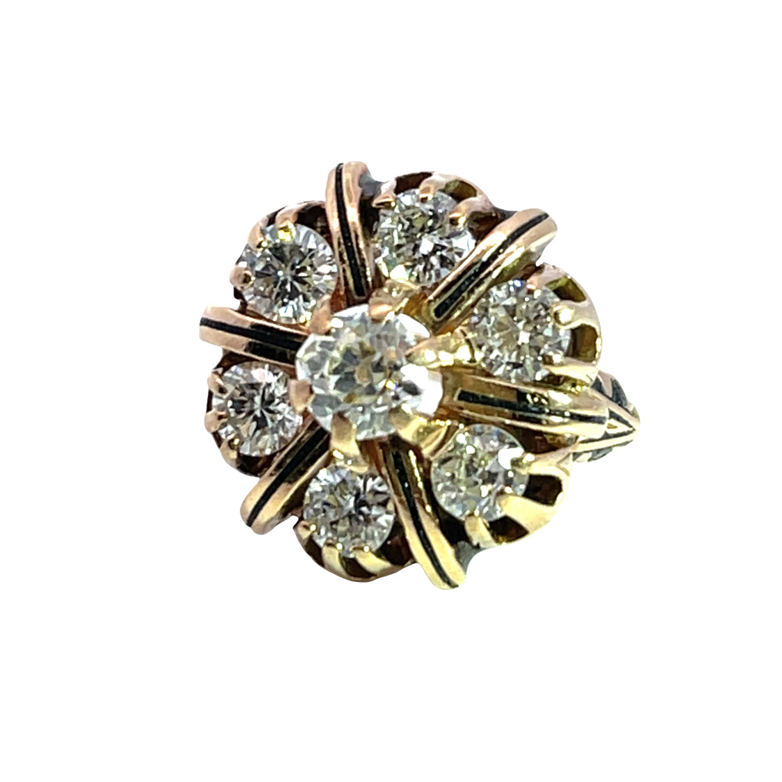 Late Victorian 14K rose gold, Old Mine Cut, Old European Cut natural diamond and enamel ring