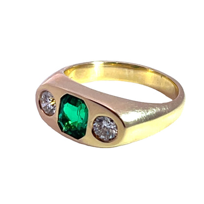 Modern 14KY gold Colombian emerald and natural white diamond ring