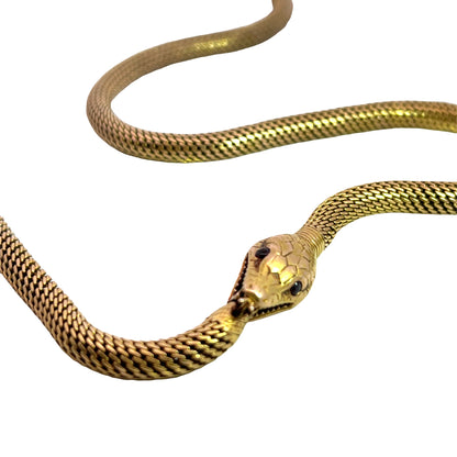 Victorian Russian 14KY gold and garnet snake necklace
