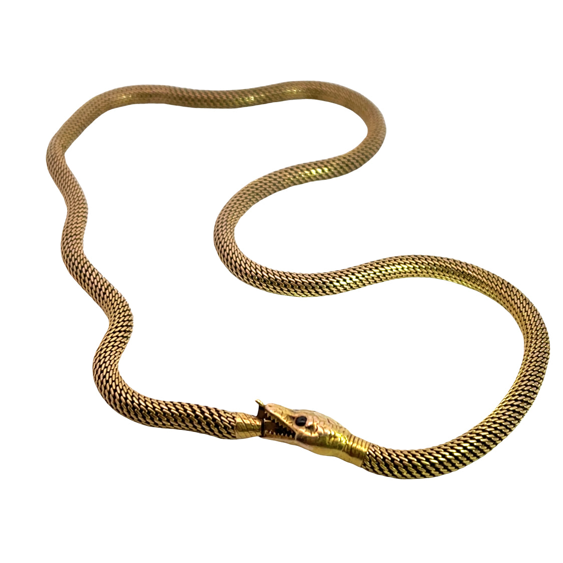 Victorian Russian 14KY gold and garnet snake necklace