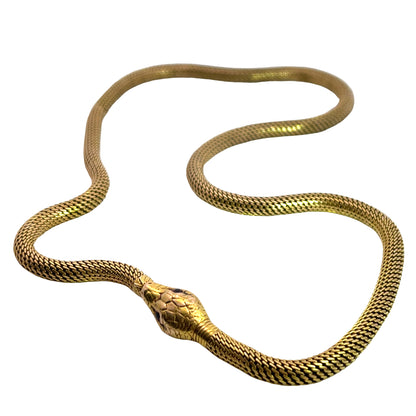 Victorian Russian 14KY gold and garnet snake necklace