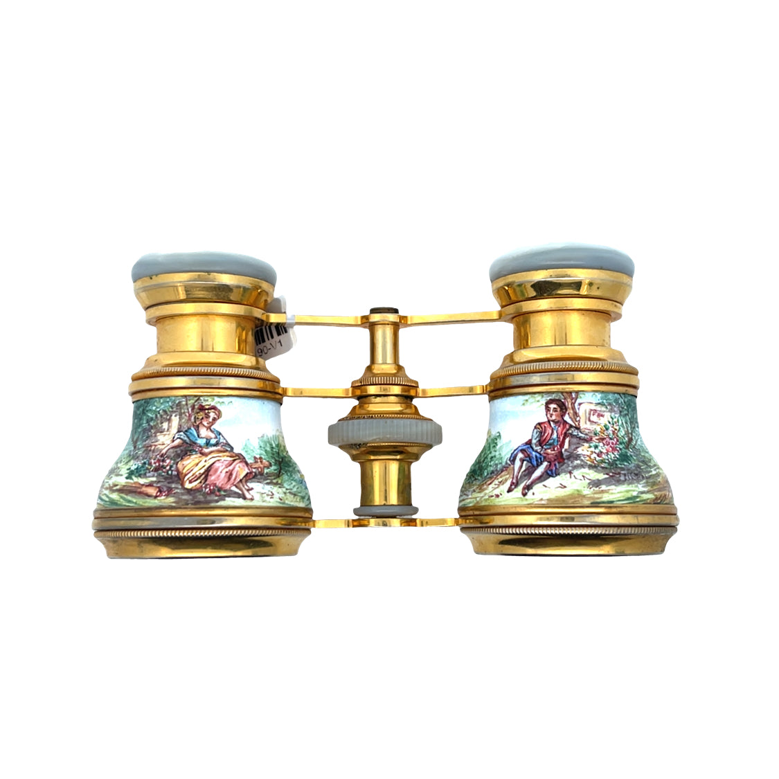 Victorian French 18KY gold plated and enamel opera glasses