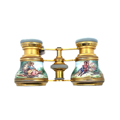 Victorian French 18KY gold plated and enamel opera glasses