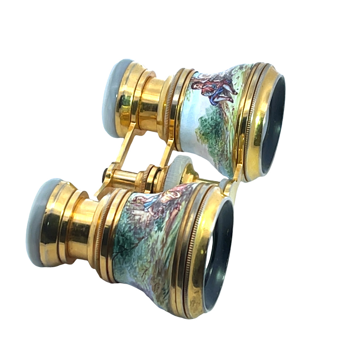 Victorian French 18KY gold plated and enamel opera glasses