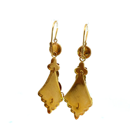 Victorian 19KY gold and turquoise day-night sleeper chandelier earrings