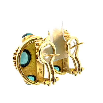 Modern vintage 18KY gold and tourmaline post omega back earrings