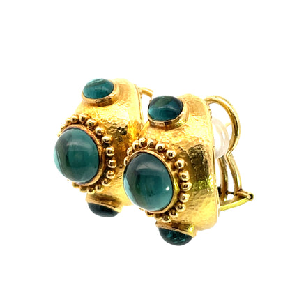 Modern vintage 18KY gold and tourmaline post omega back earrings