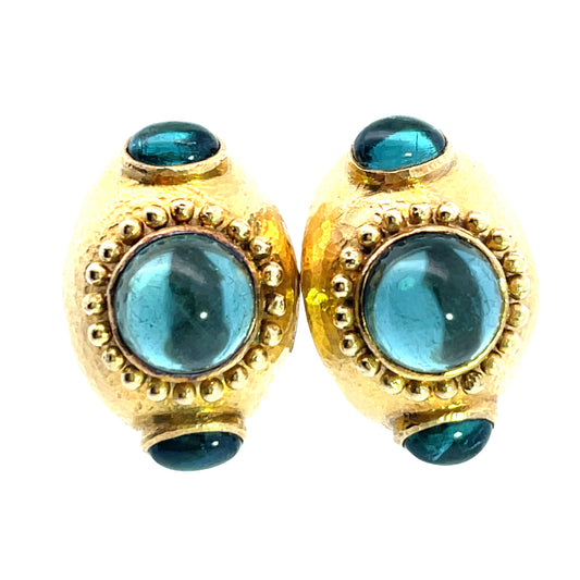 Modern vintage 18KY gold and tourmaline post omega back earrings