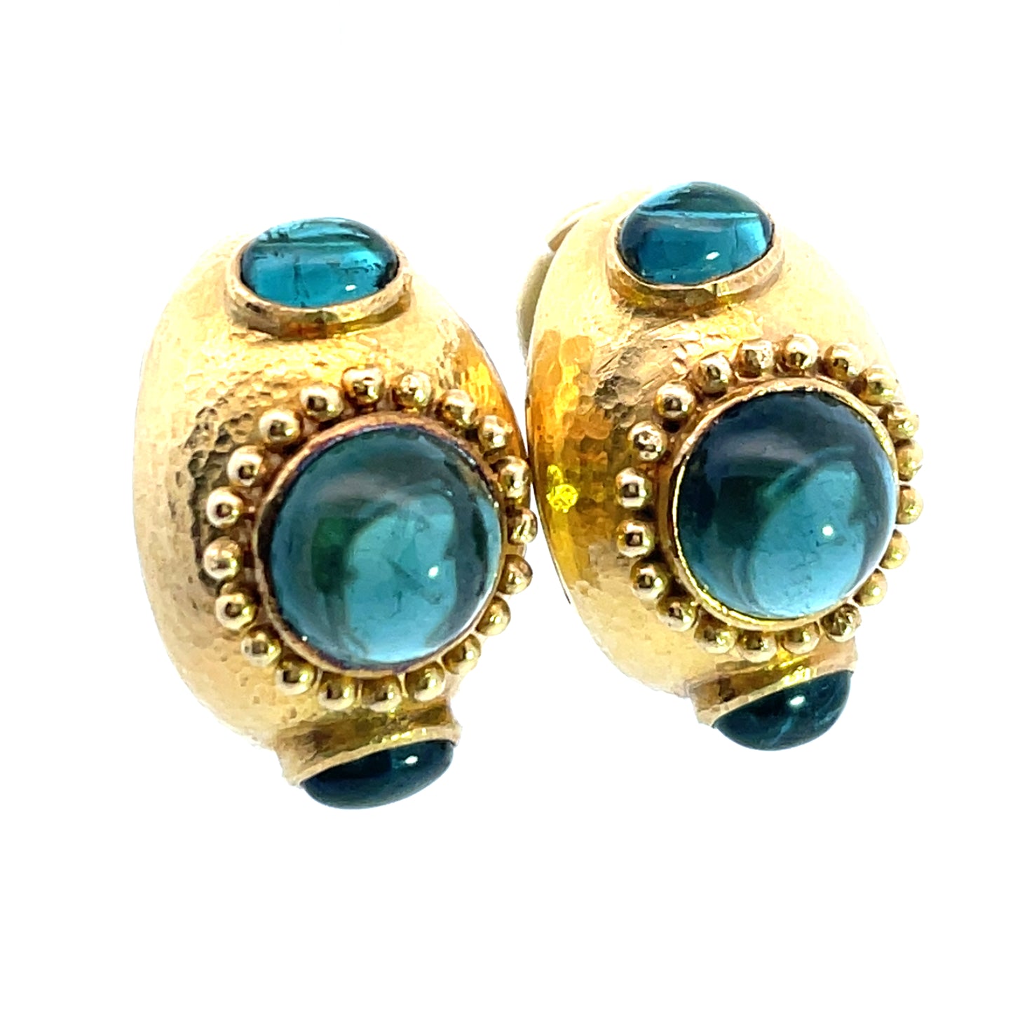 Modern vintage 18KY gold and tourmaline post omega back earrings