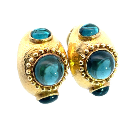 Modern vintage 18KY gold and tourmaline post omega back earrings