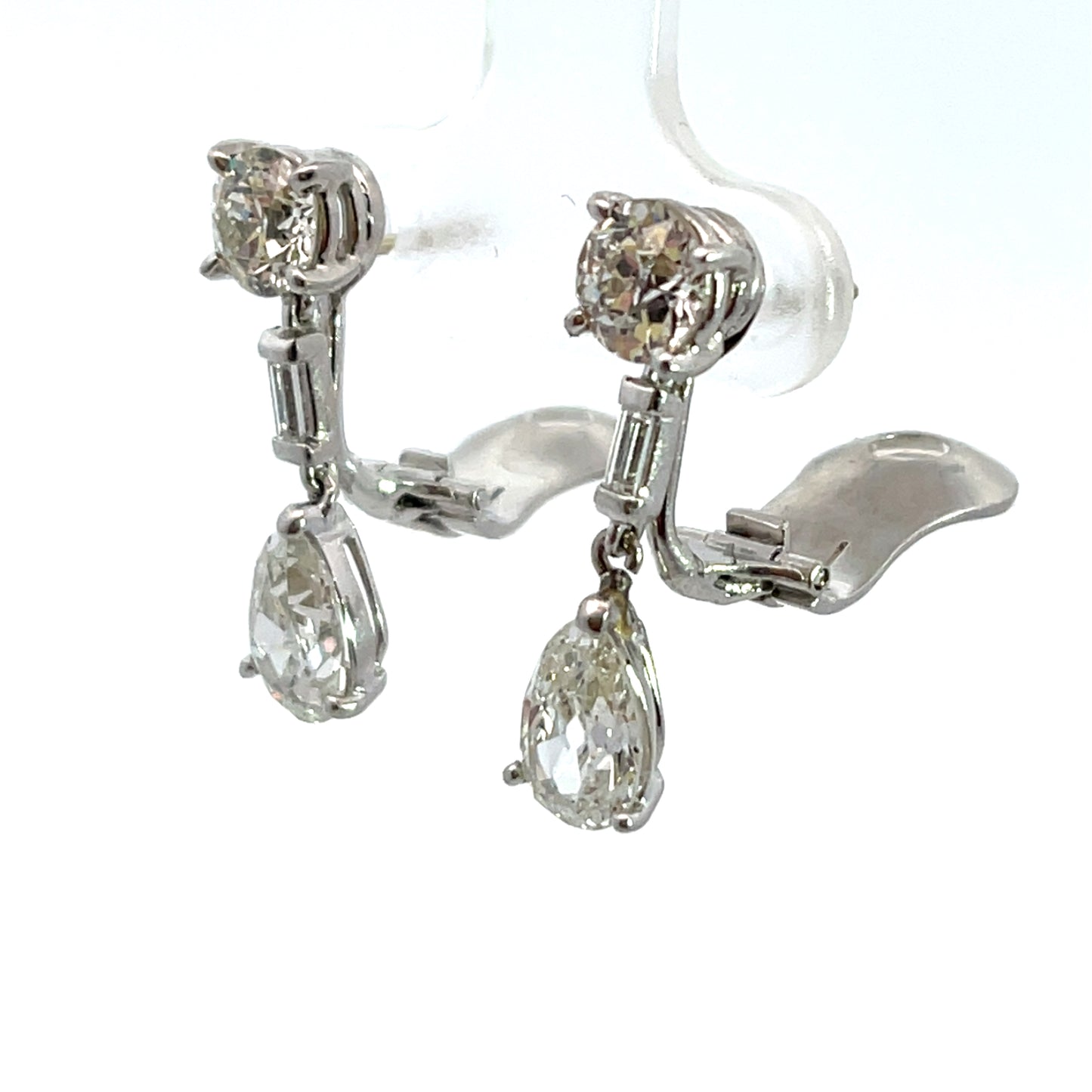 Art Deco Platinum, old European cut diamond drop earrings