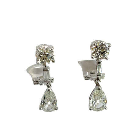 Art Deco Platinum, old European cut diamond drop earrings