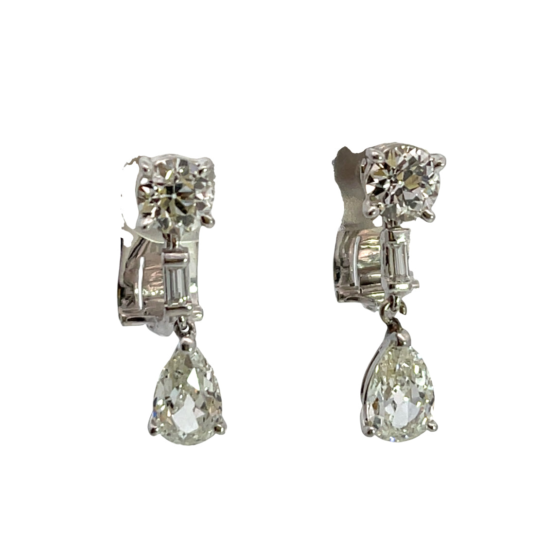 Art Deco Platinum, old European cut diamond drop earrings