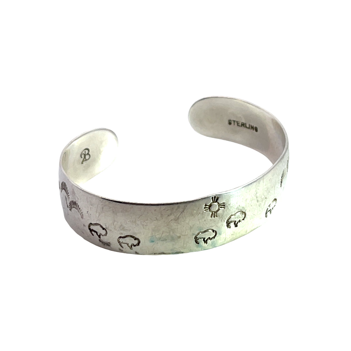 Native American Sterling Silver stamped buffalo cuff bracelet