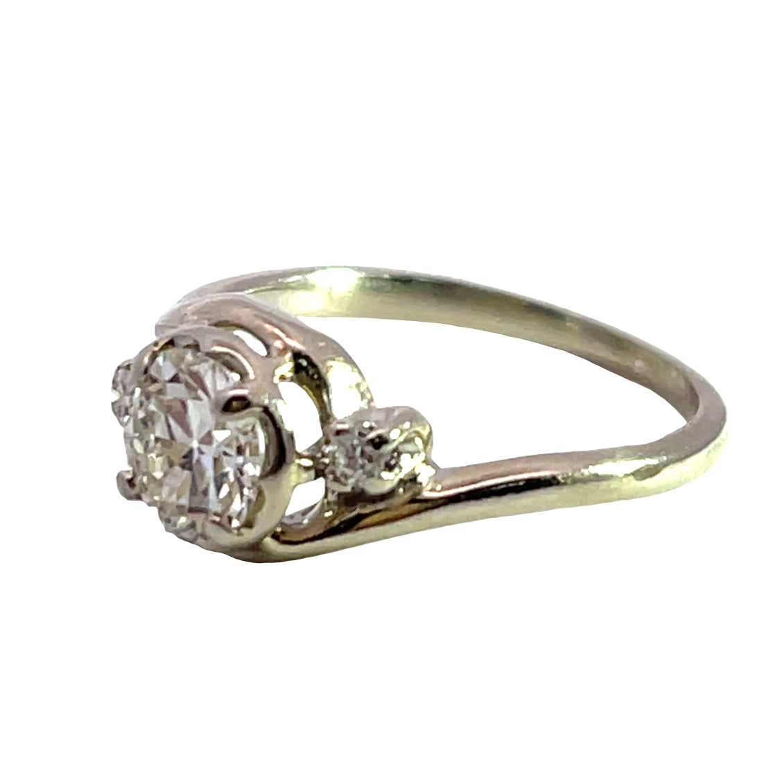 Modern 14K white gold and diamond engagement ring