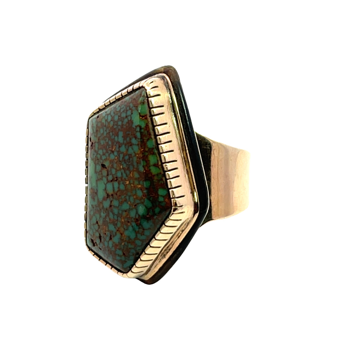 Native American 14KY gold, turquoise and horn ring