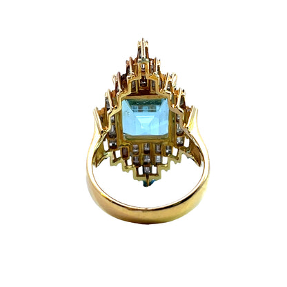 Art Deco 18KY gold, aquamarine and diamond baguette ring