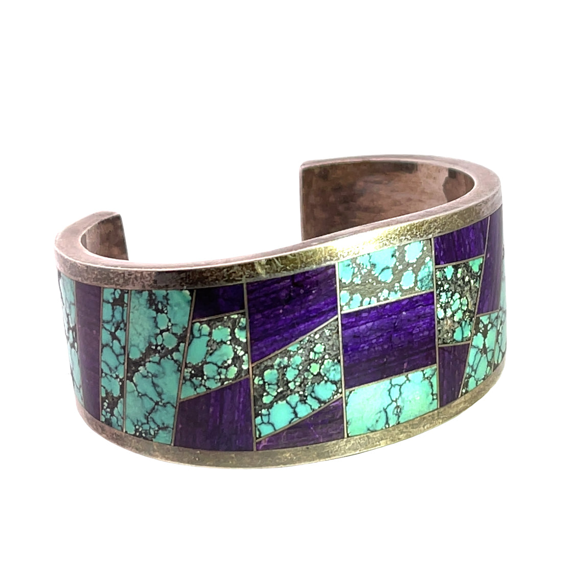 Native American Sterling Silver, Turquoise and sugilite cuff bracelet