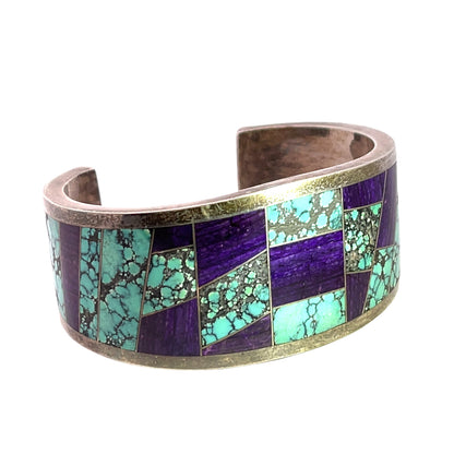 Native American Sterling Silver, Turquoise and sugilite cuff bracelet