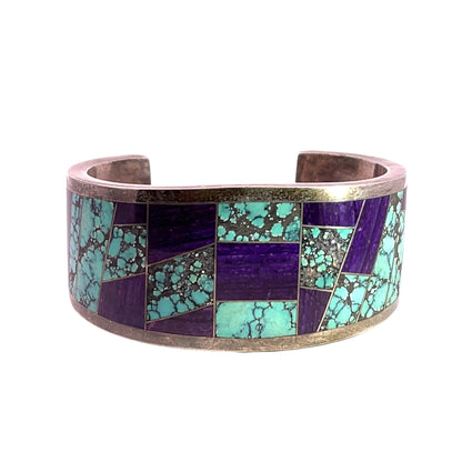 Native American Sterling Silver, Turquoise and sugilite cuff bracelet