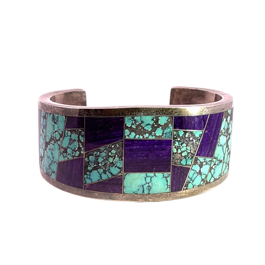 Native American Sterling Silver, Turquoise and sugilite cuff bracelet