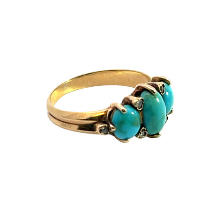 Victorian 14KY gold, Persian turquoise and rose cut diamond ring
