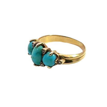 Victorian 14KY gold, Persian turquoise and rose cut diamond ring