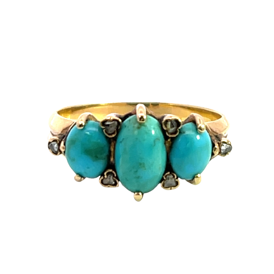 Victorian 14KY gold, Persian turquoise and rose cut diamond ring