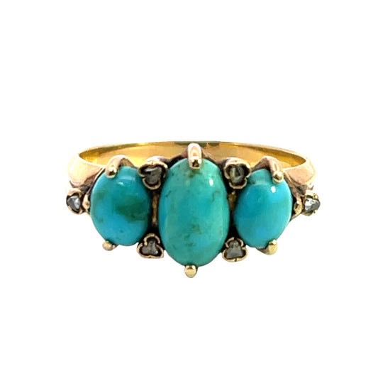 Victorian 14KY gold, Persian turquoise and rose cut diamond ring
