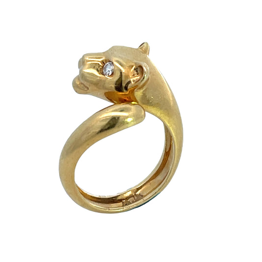 Modern 18KY gold and diamond Jaguar ring