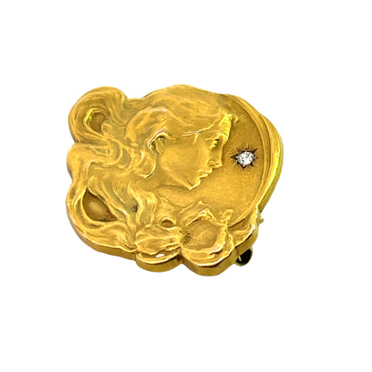 Art Noveau 18Ky gold, star set, old mine cut diamond pin/pendant